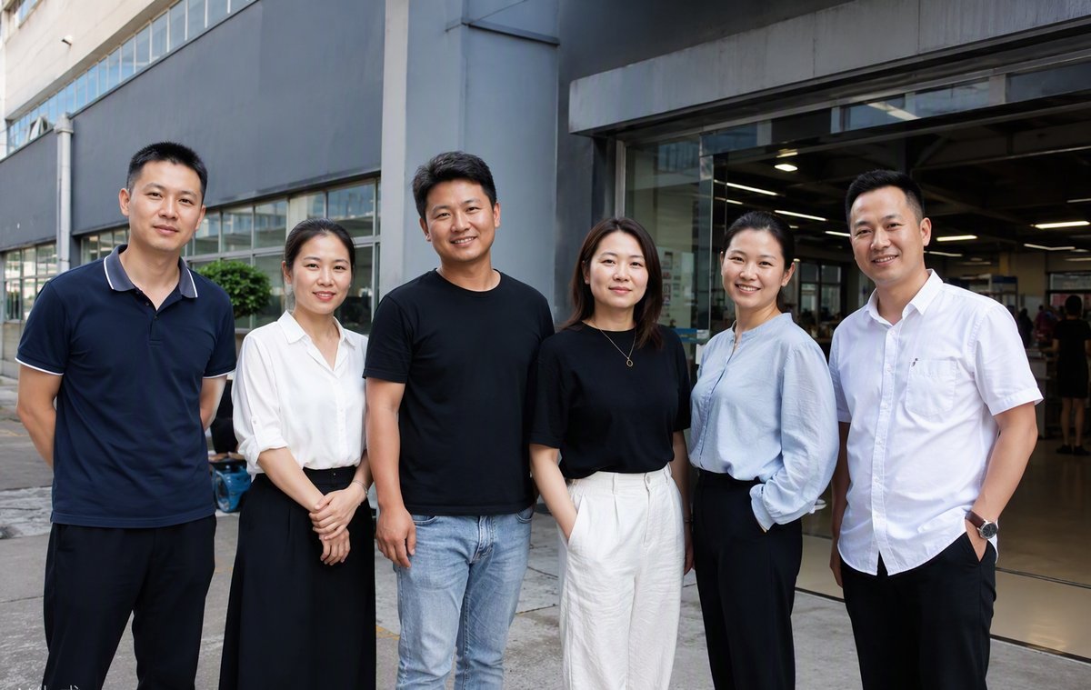 The GoVoloom team outside a partner garment factory in Guangzhou