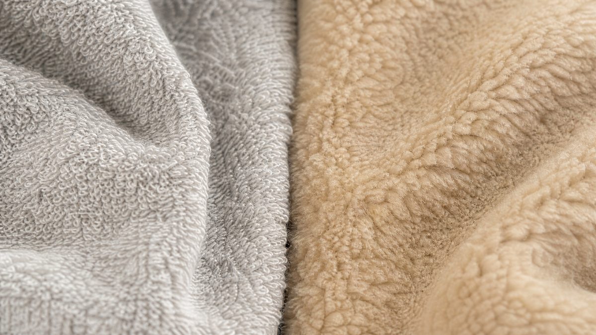 Close-up comparison of french terry loopback texture and brushed fleece texture