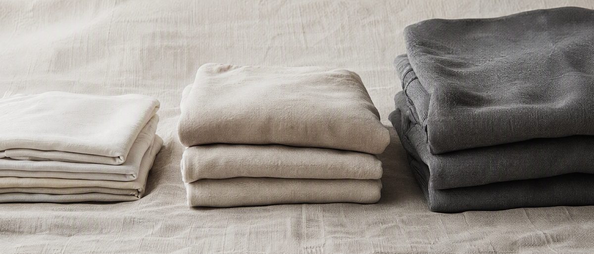 Three hoodie fabric stacks in light, mid and heavy GSM weights side by side