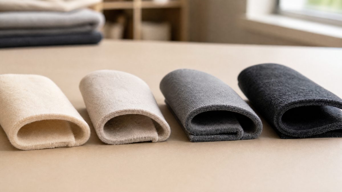 Four hoodie fabric swatches arranged from lightweight to ultra heavyweight GSM