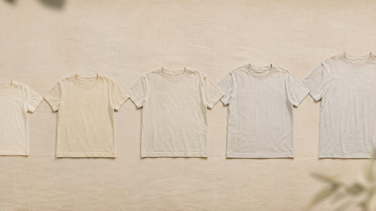 Same t-shirt style arranged from smallest to largest size to show grade increments