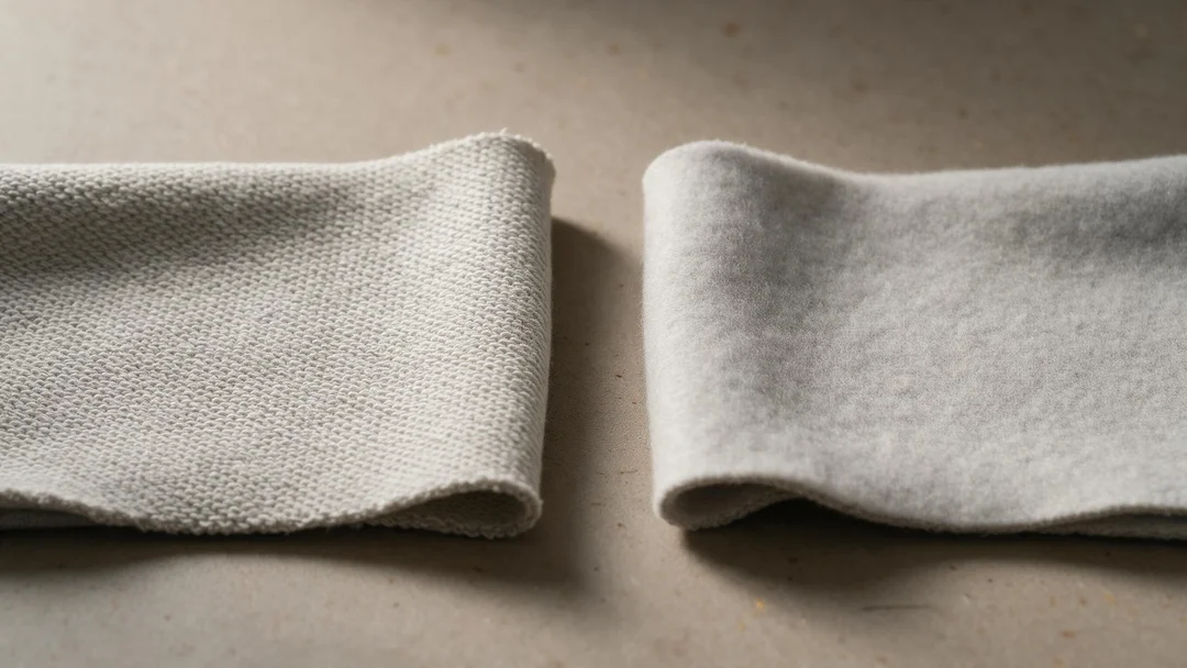 Concept illustration of a looped inner texture beside a raised brushed inner texture.
