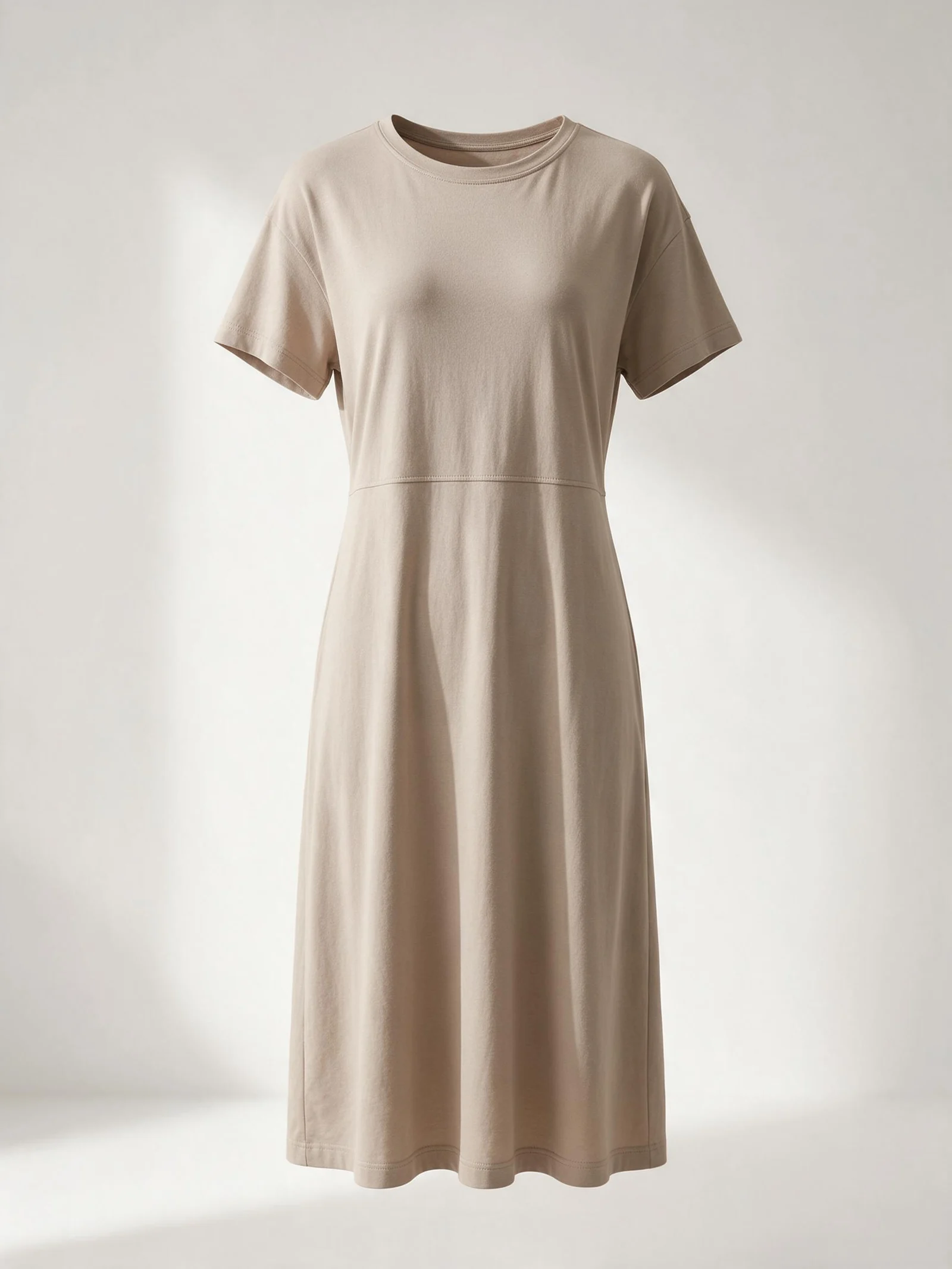 AI design concept of a beige short-sleeve casual dress