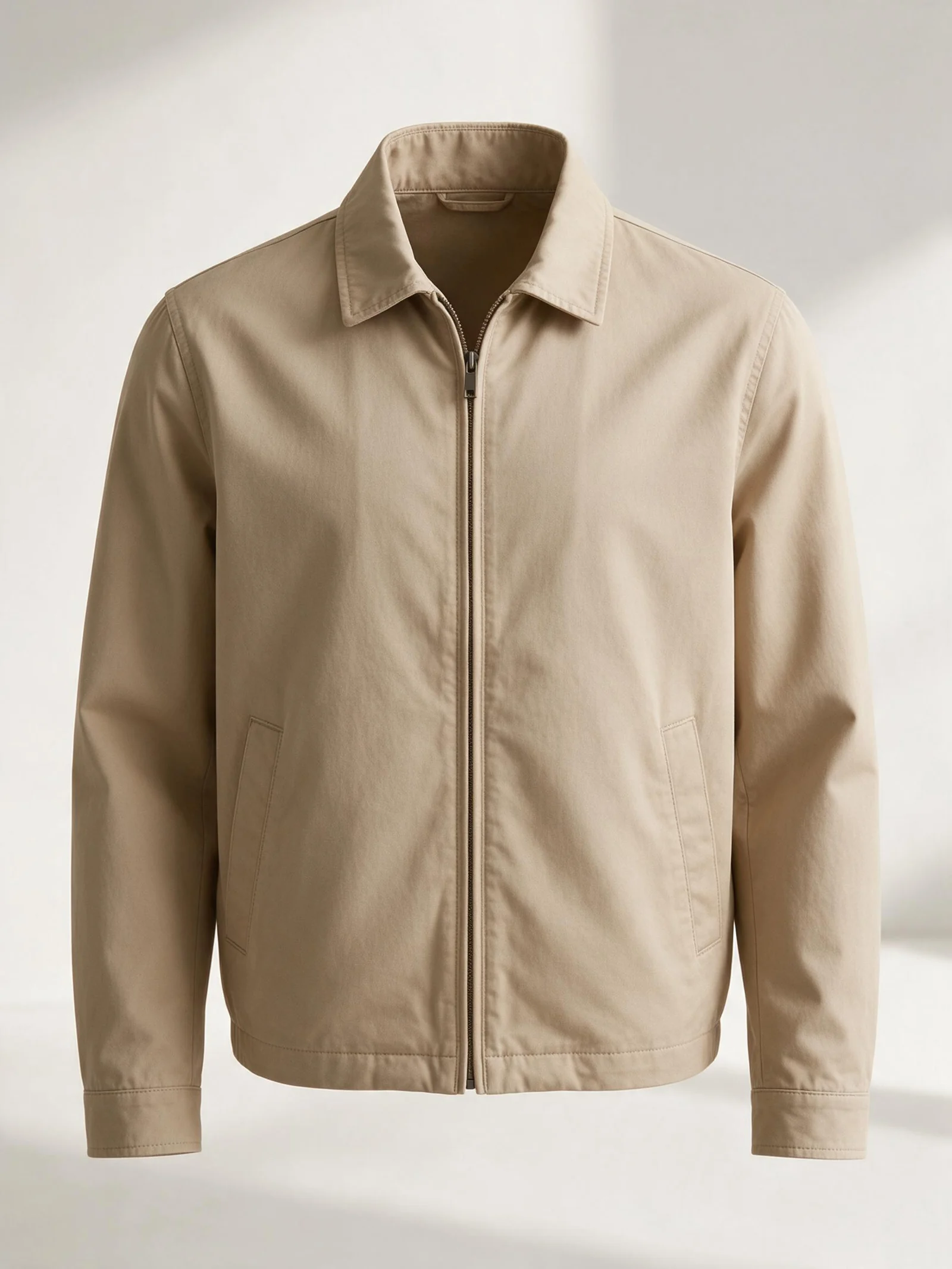 AI design concept of a sand-colored zip-front jacket