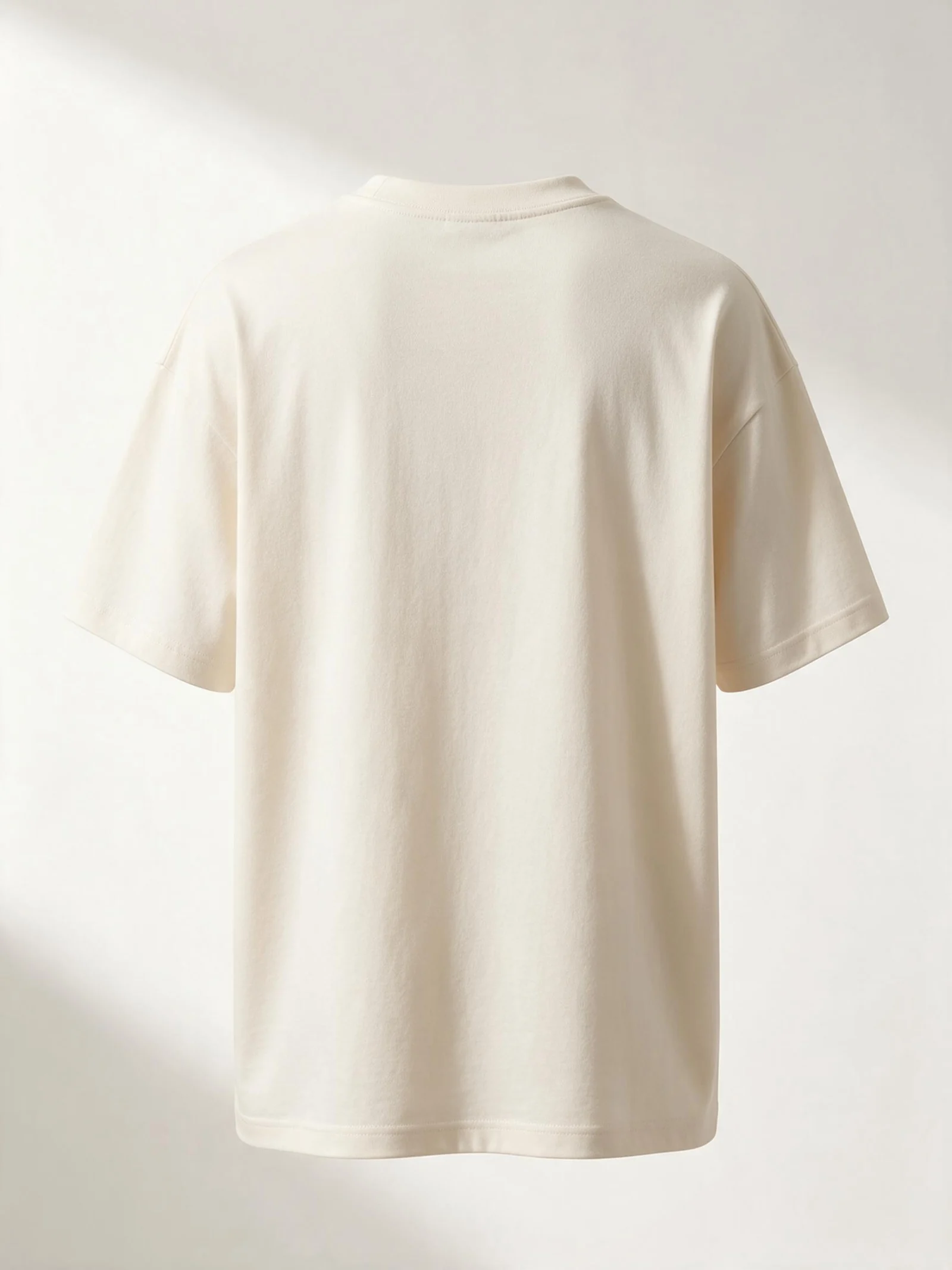 AI design concept of an ivory T-shirt viewed from the back