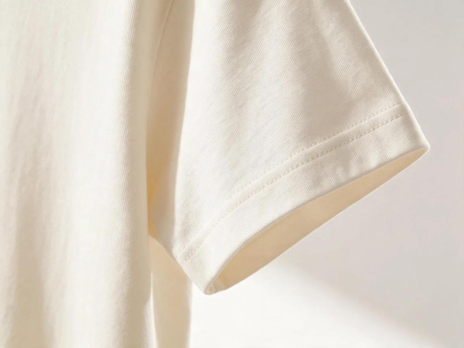 AI design concept showing an ivory T-shirt sleeve hem