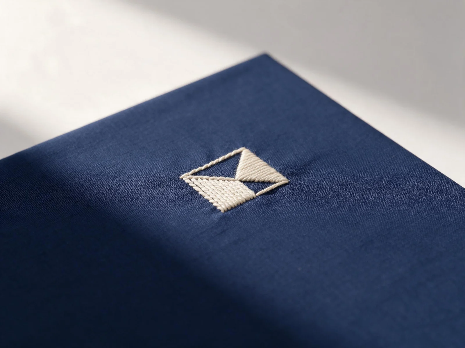 ivory geometric embroidery on navy textile