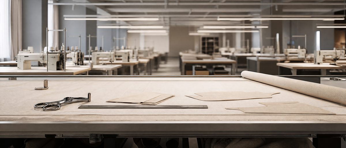 Pattern cutting table and garment production workspace