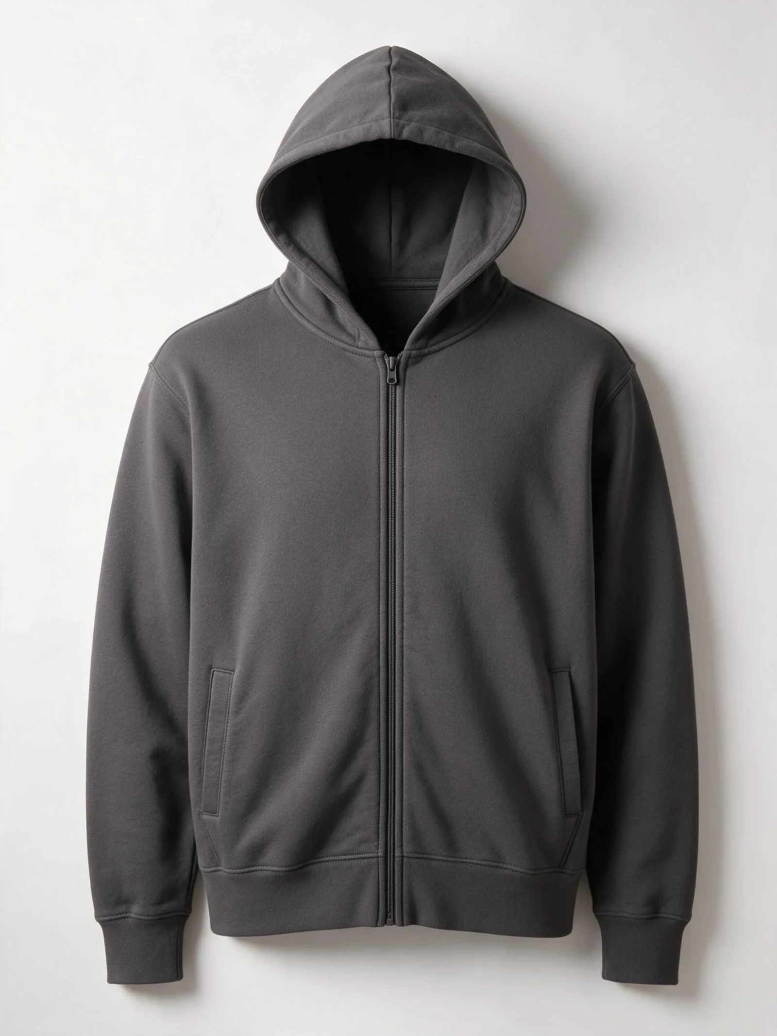 AI design concept of a charcoal zip-up hoodie with front pockets