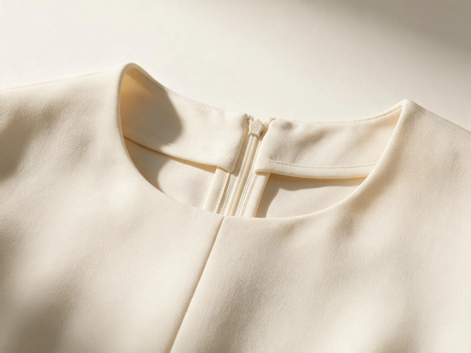 AI design concept showing an ivory dress back neckline and partly opened zipper