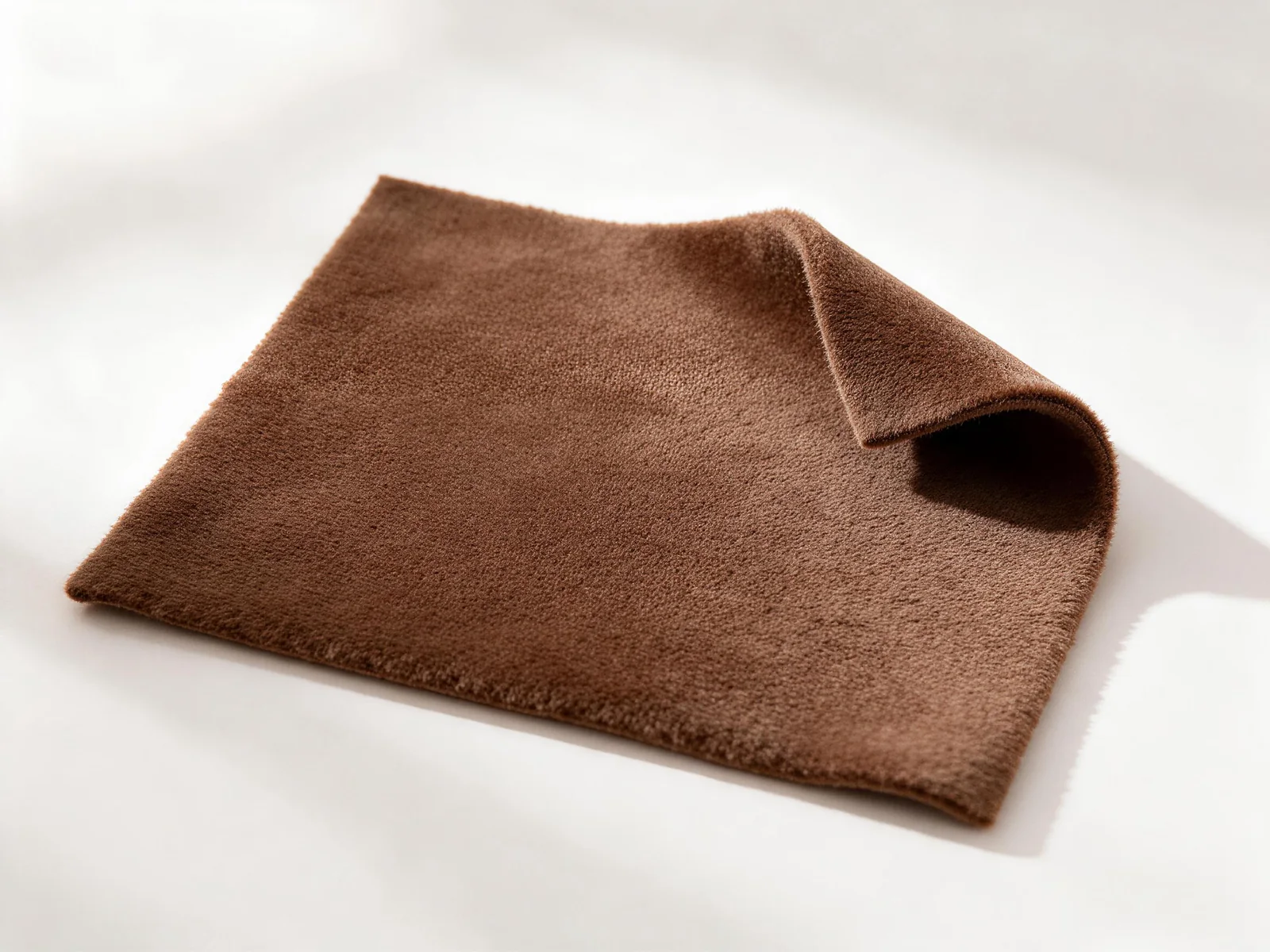 AI design concept showing the surface of a brown short-pile fabric with one edge turned back