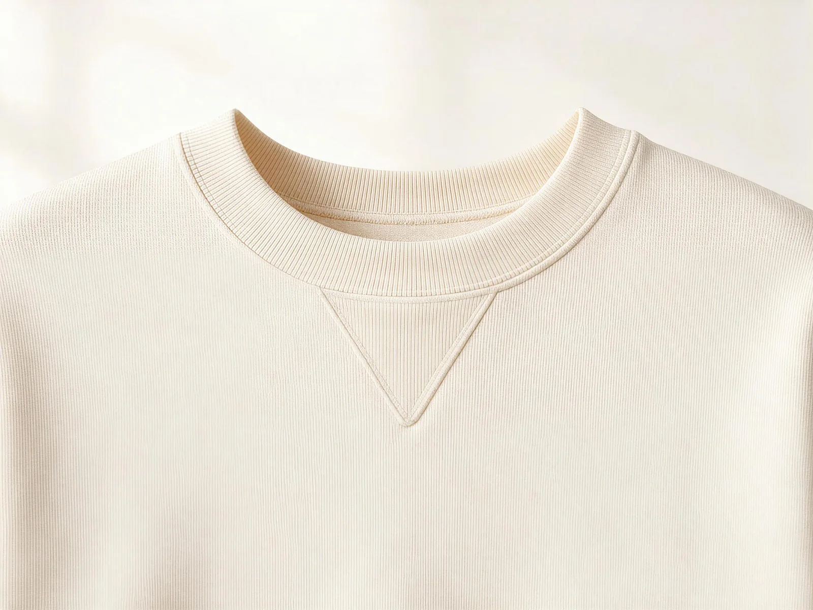 AI design concept showing a V-shaped insert below the ribbed neckline of a crewneck sweatshirt