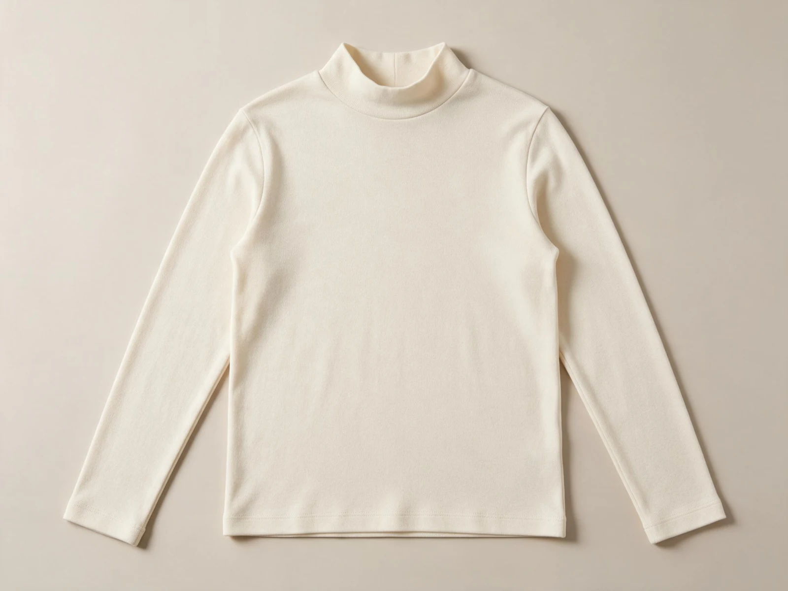 AI design concept of an ivory mock-neck long-sleeve knit top viewed flat from the front