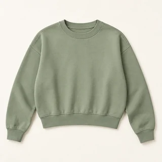Sage green crewneck sweatshirt with dropped shoulders, ribbed cuffs and a ribbed hem.