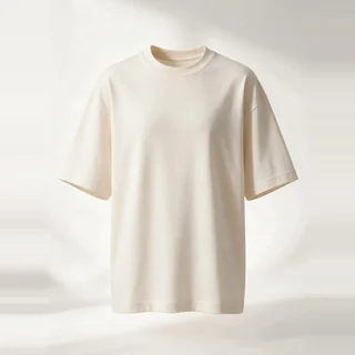 Ivory short-sleeve T-shirt with dropped shoulders and a crew neck.