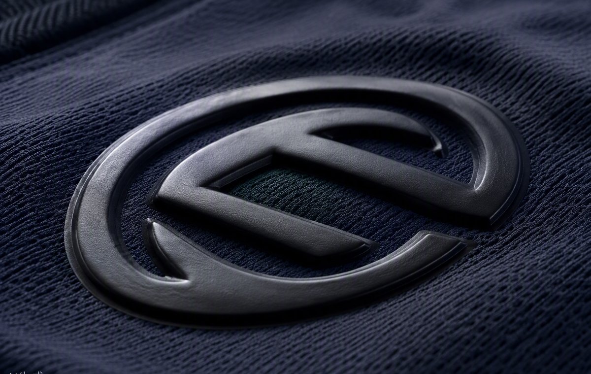 Close-up of a raised silicone 3D logo on performance fabric